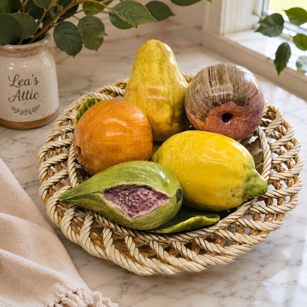 Bassano Italy Ceramic Fruit Basket Woven Italian Traditional Centerpiece